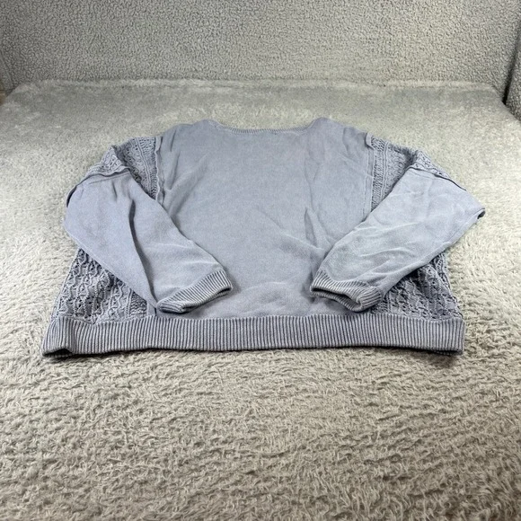 Pure Jill Elements Blue Cotton Crochet Panel Pullover Sweater Womens Large L - Picture 8 of 9